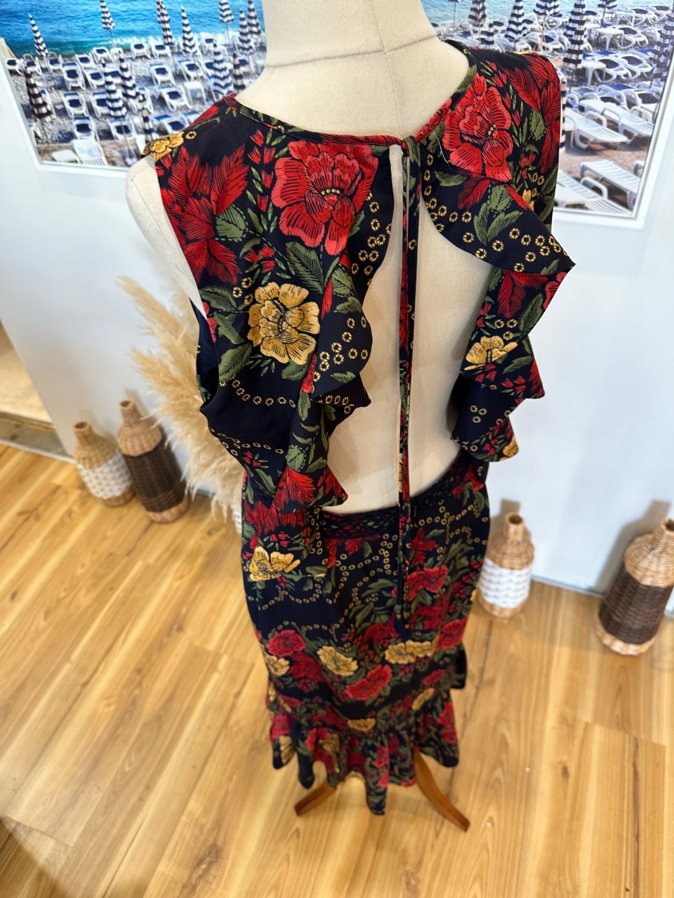 Finders - Navy Floral Dress with feature back - Size Medium 