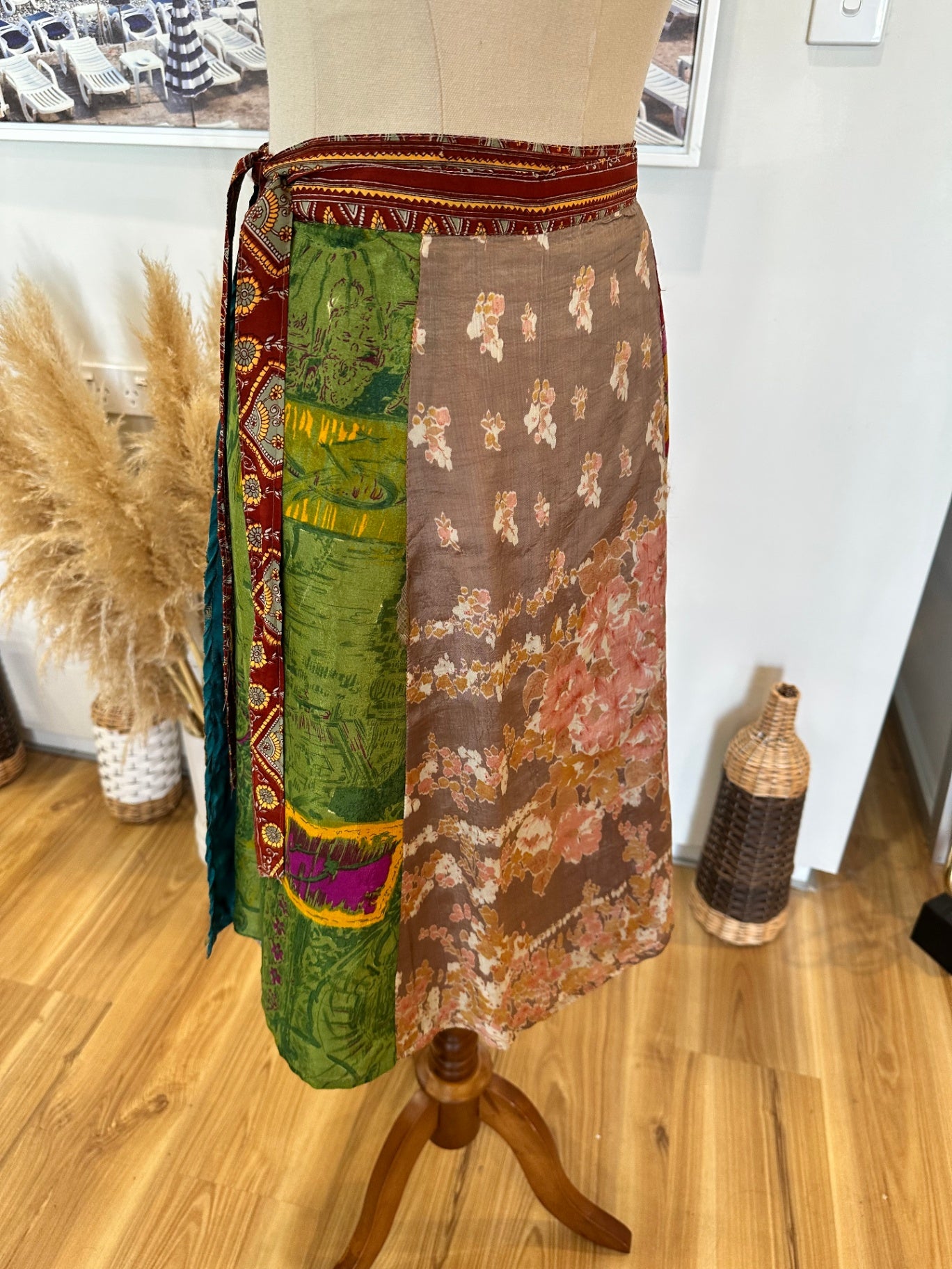 Sari Skirt - One Size - Orange and Multi-Colour