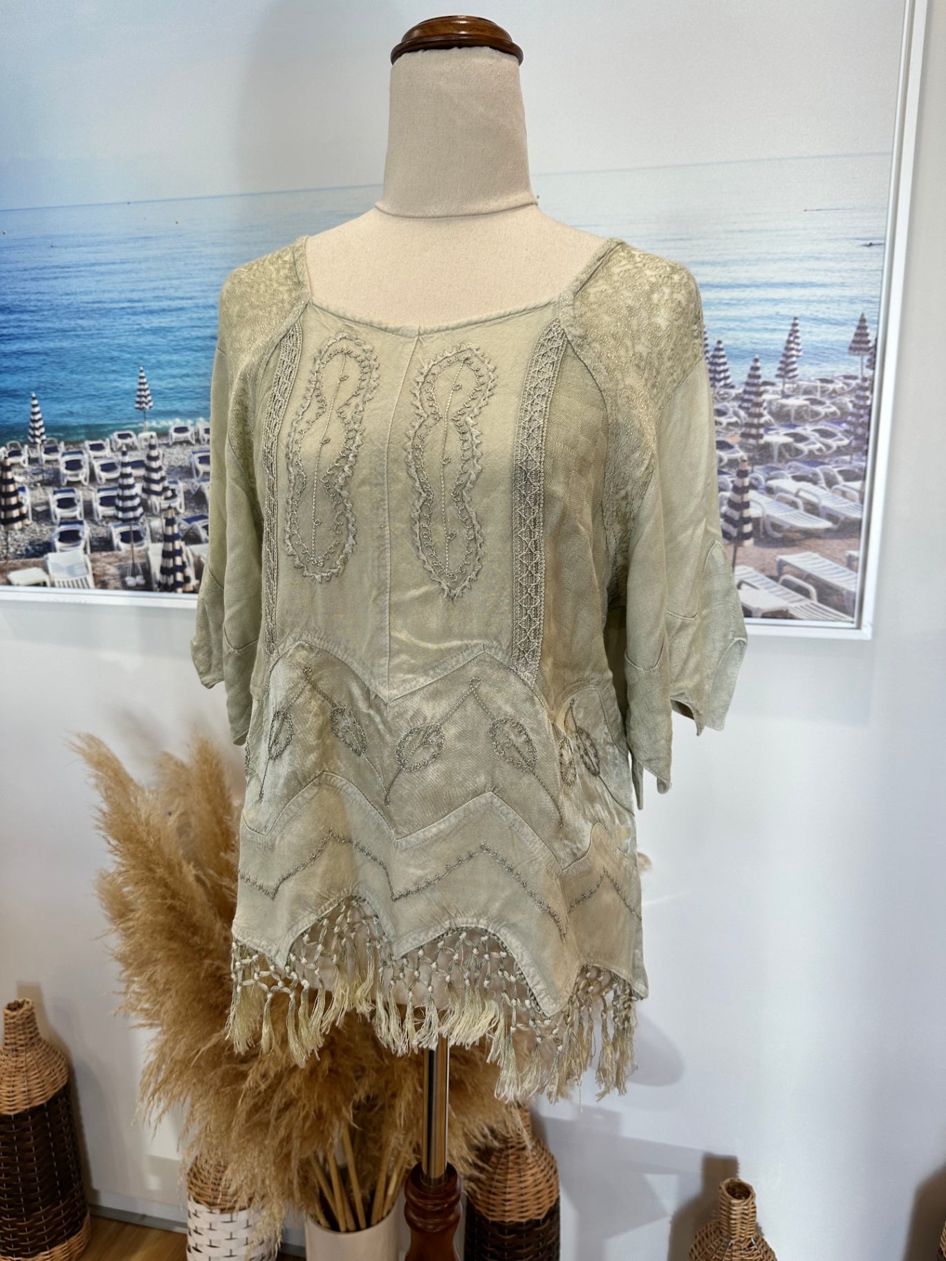 Sophie Collection - Bohemian Top - One Size - Light Sage Green