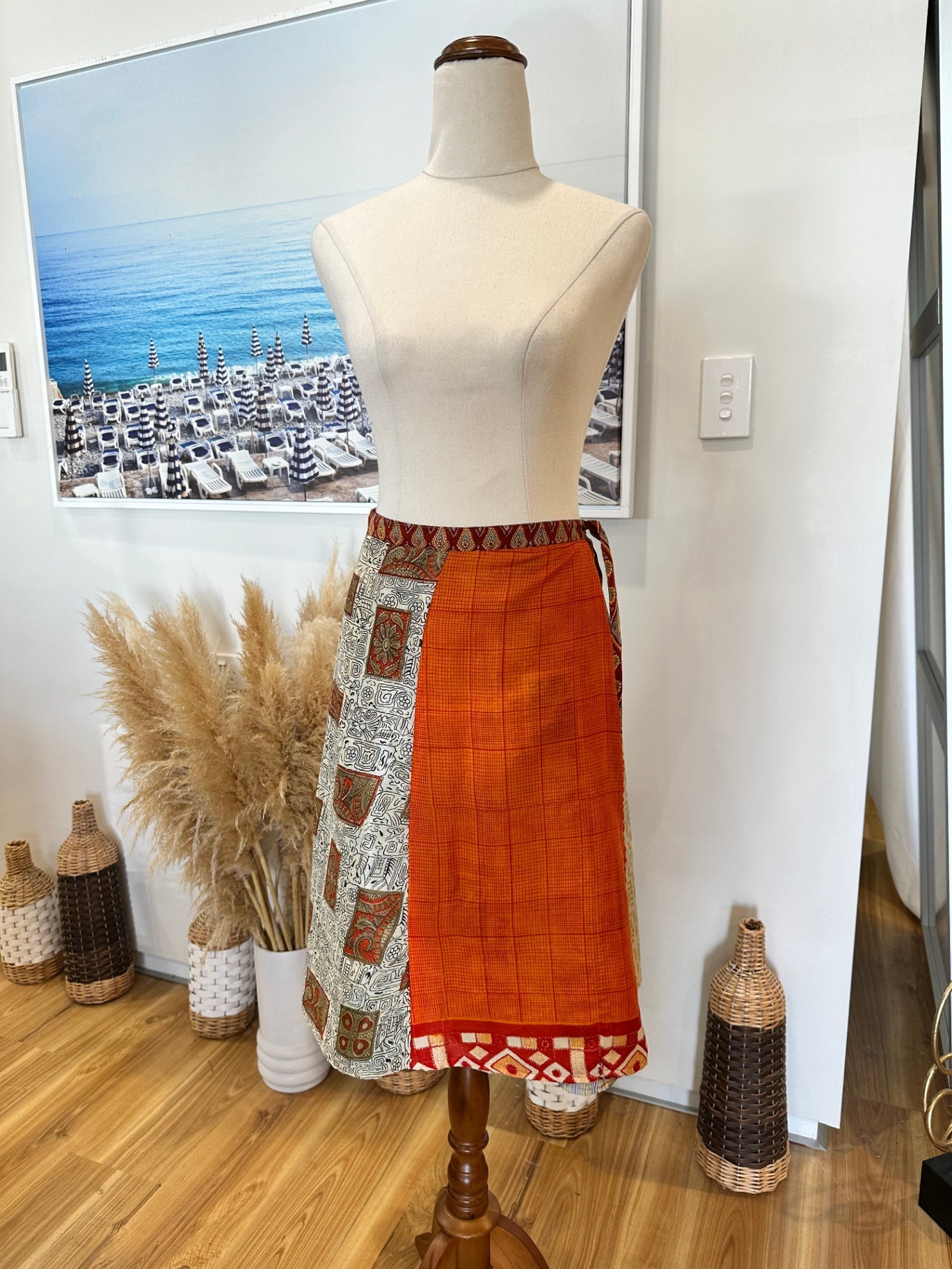 Sari Skirt - One Size - Orange and Multi-Colour