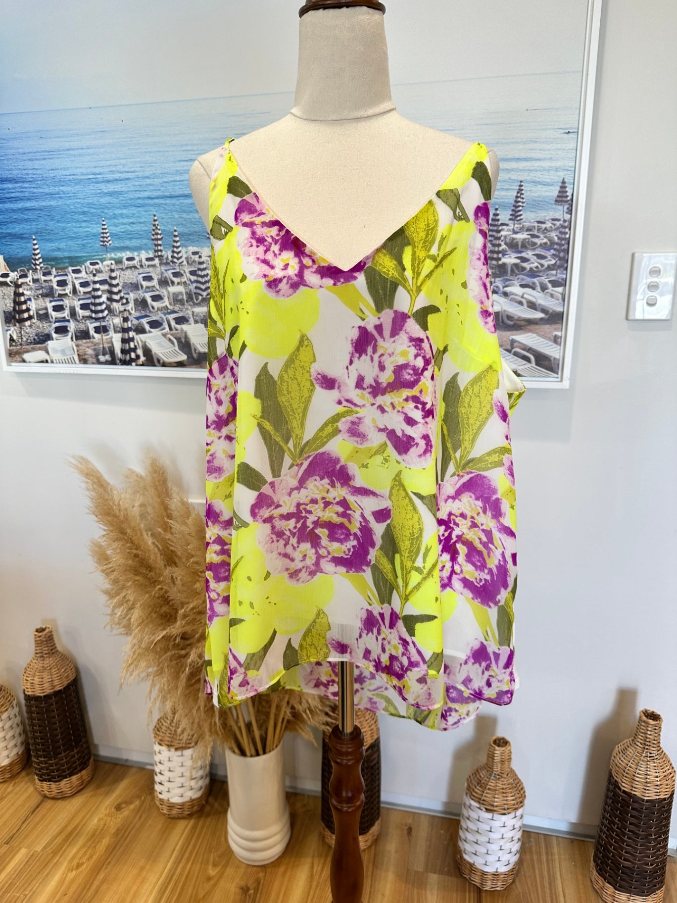 Augustine - Camisole Top - Extra Large - Yellow and purple with green leaves - [New without tags]