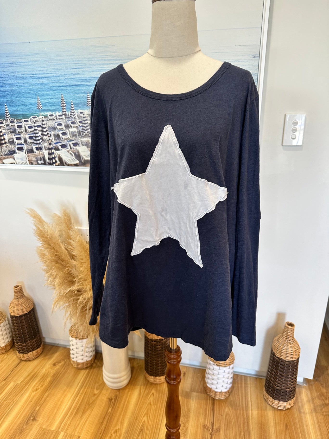 Betty Basics - Long sleeve Top - Size 18 - Navy Blue w Stars