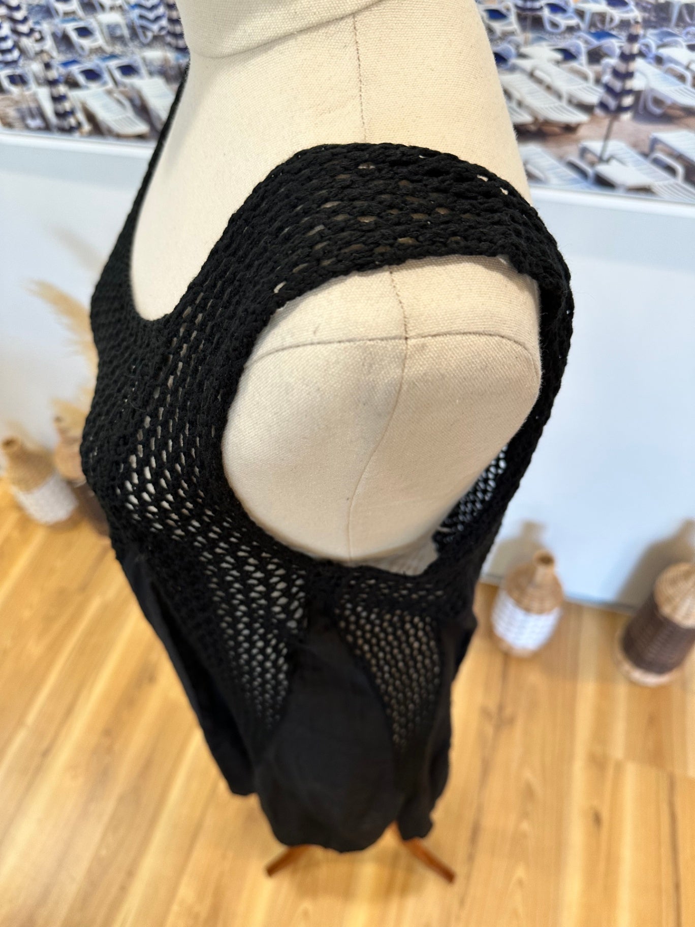 Dress with layered crochet and chiffon design - Medium / Large - Black - [New without tags]