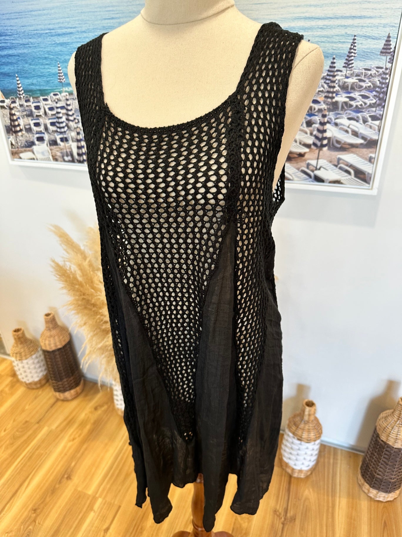 Dress with layered crochet and chiffon design - Medium / Large - Black - [New without tags]