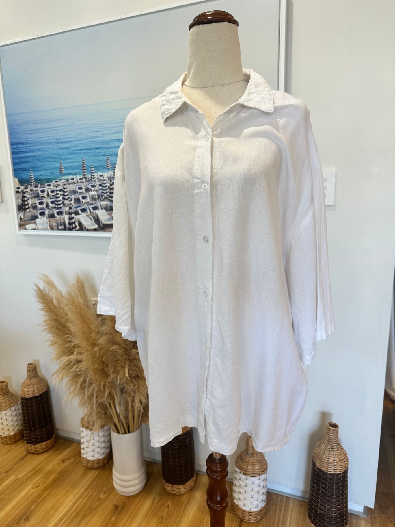 Glassons - Linen Blend Shirt - Size Medium - White