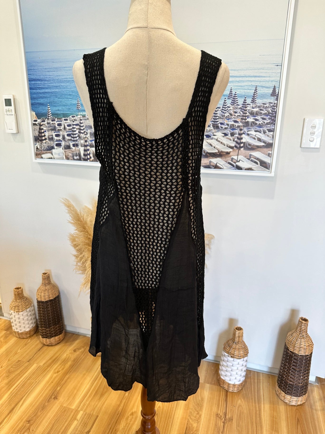 Dress with layered crochet and chiffon design - Medium / Large - Black - [New without tags]