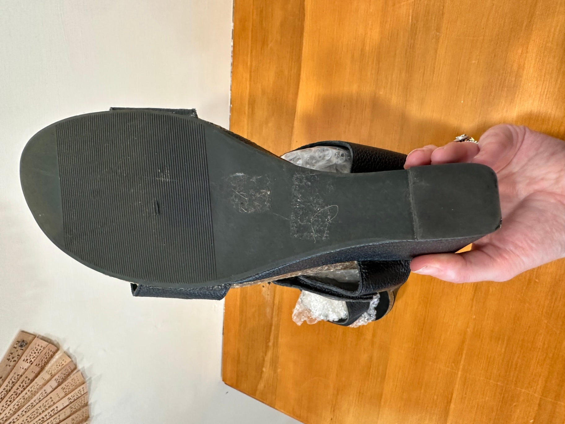 Taking Shape - Black Leather Wedge Sandals - Size EU 41