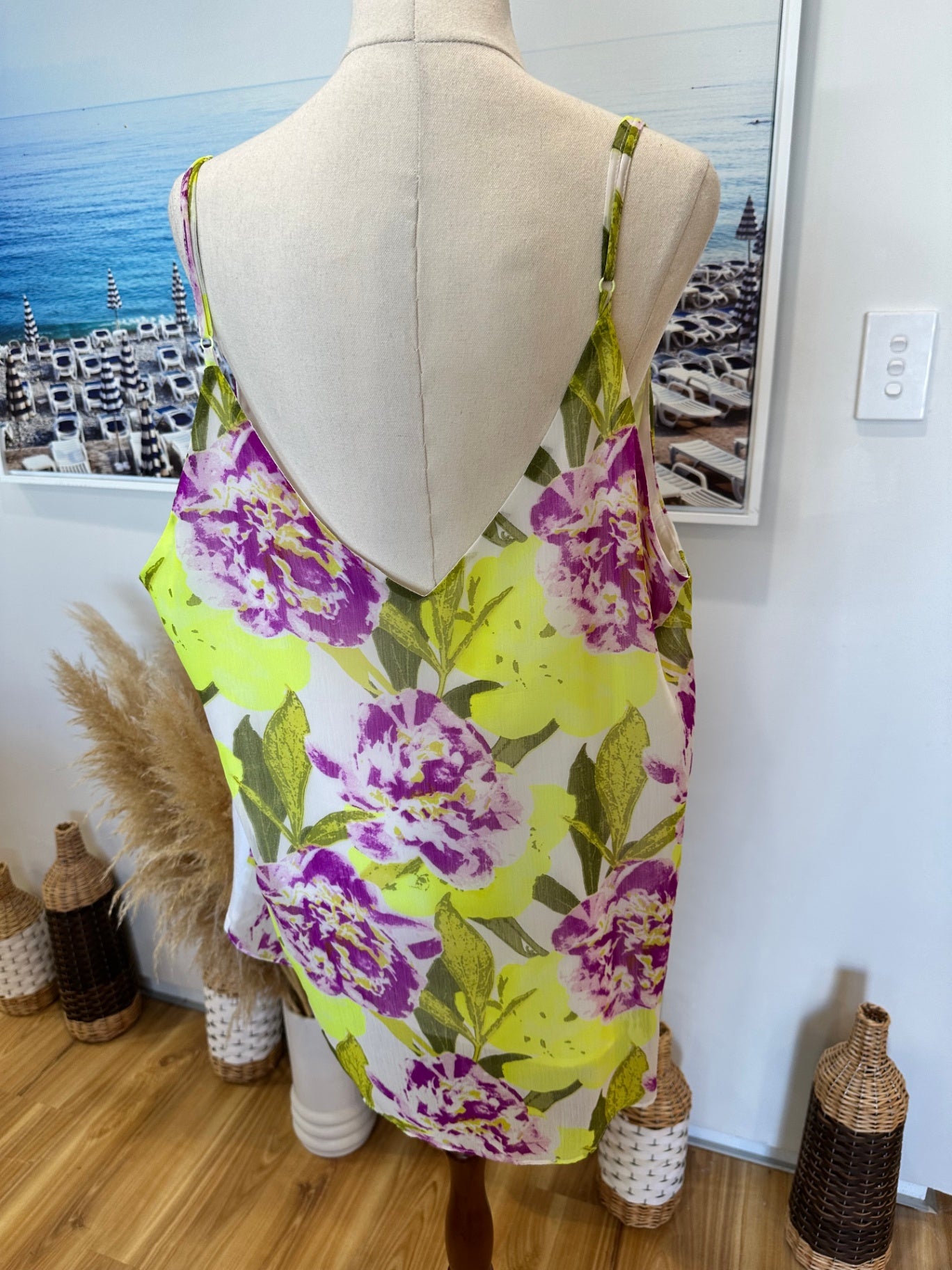 Augustine - Camisole Top - Extra Large - Yellow and purple with green leaves - [New without tags]