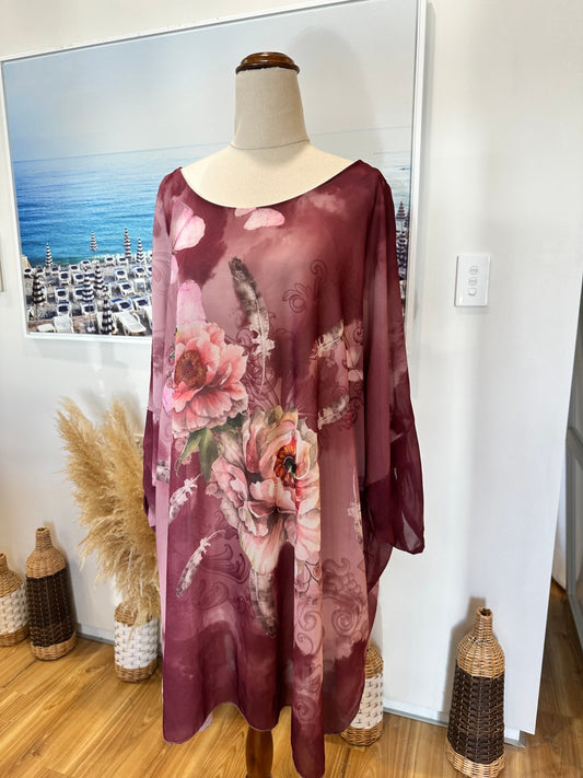 [NEW} Italian Affair - Batwing Blouse - One Size - Burgundy and Pink