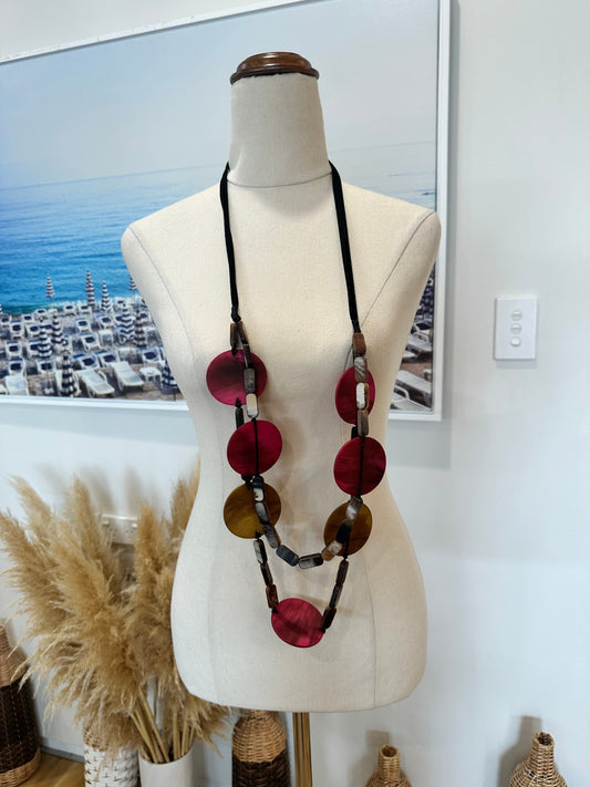 Chunky - Resin Style Necklace - Pink / Brown / Black
