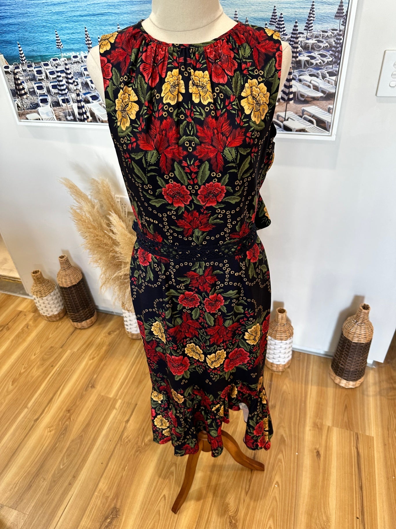 Finders - Navy Floral Dress with feature back - Size Medium 