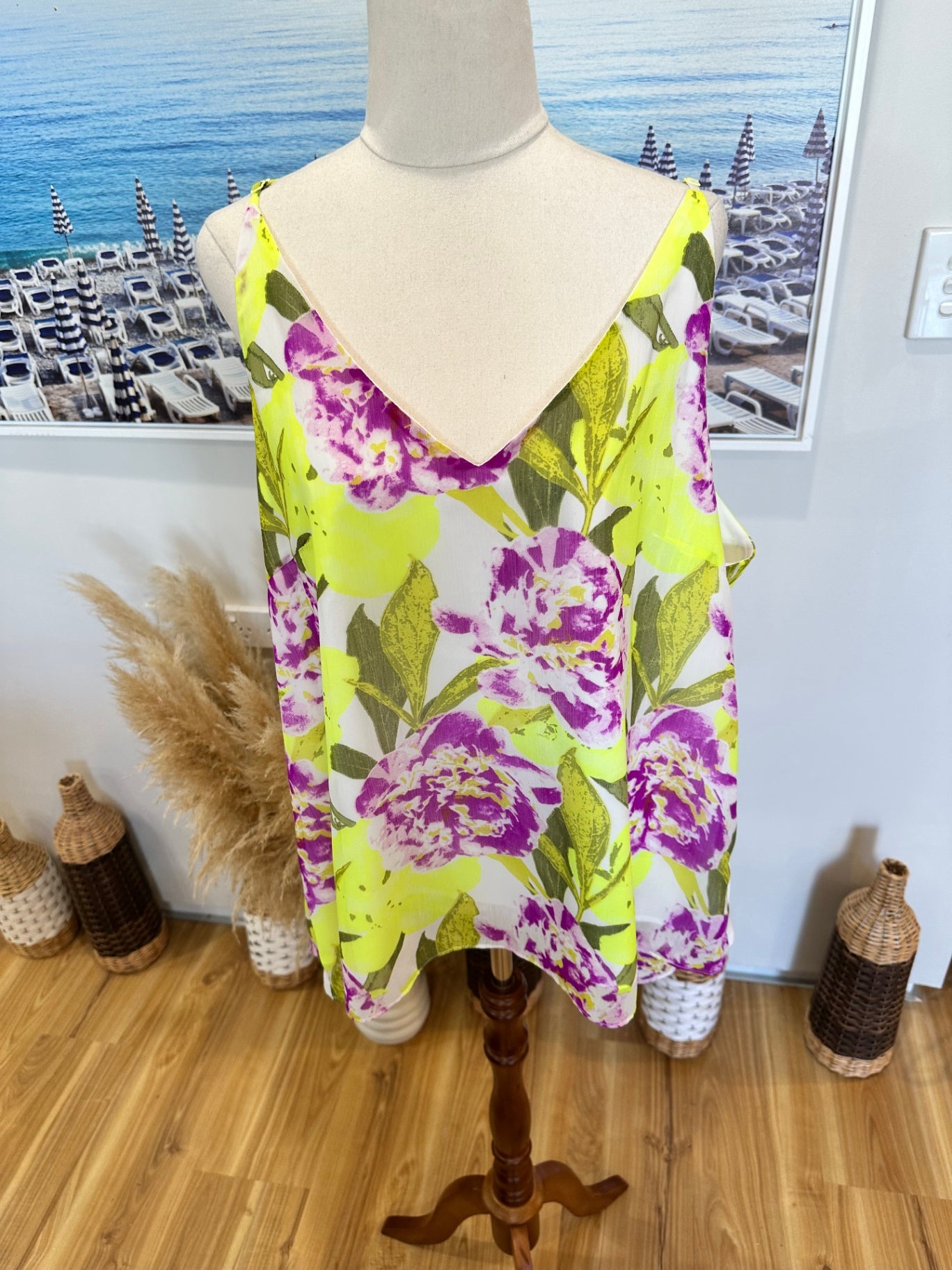 Augustine - Camisole Top - Extra Large - Yellow and purple with green leaves - [New without tags]