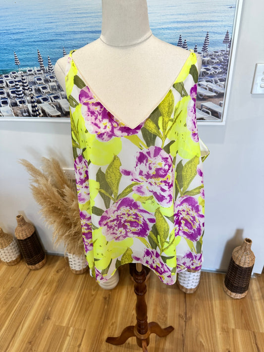 Augustine - Camisole Top - Extra Large - Yellow and purple with green leaves - [New without tags]
