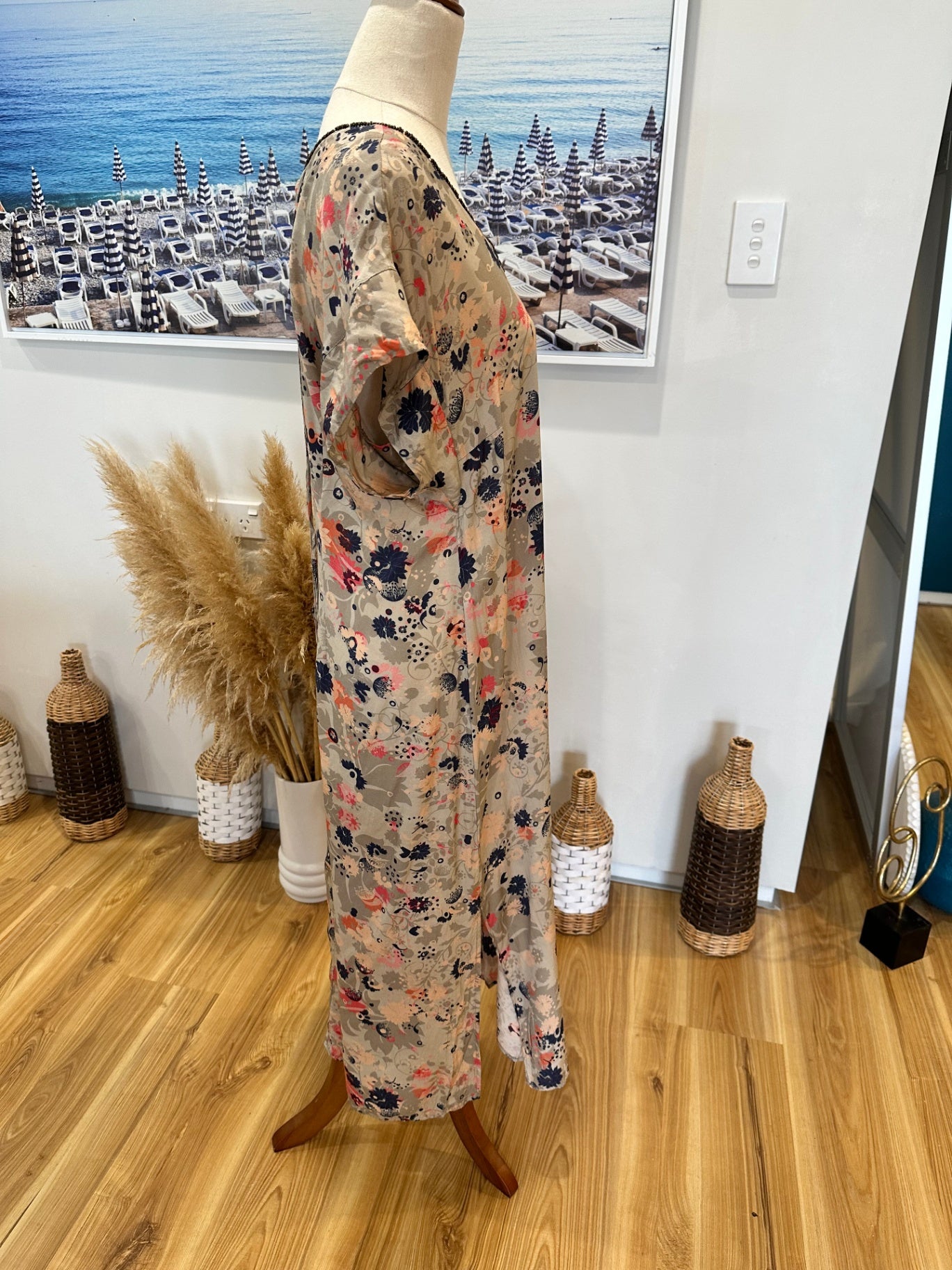 Fray the Label - Dress - Size 12 - Beige, navy blue, coral, pink, orange, gray)