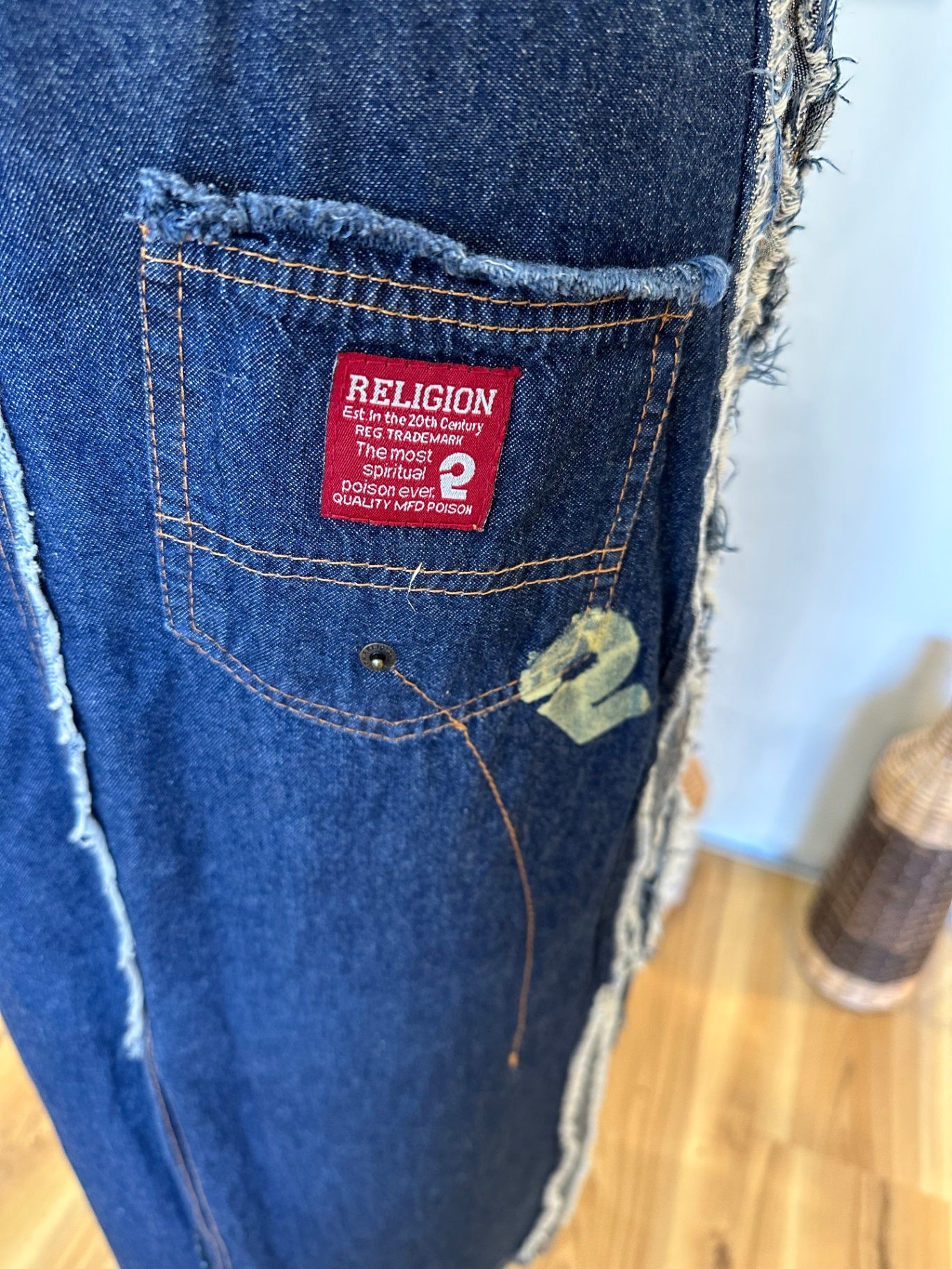 Religion - Y2K era Longline Denim Skirt - Small - Dark Blue