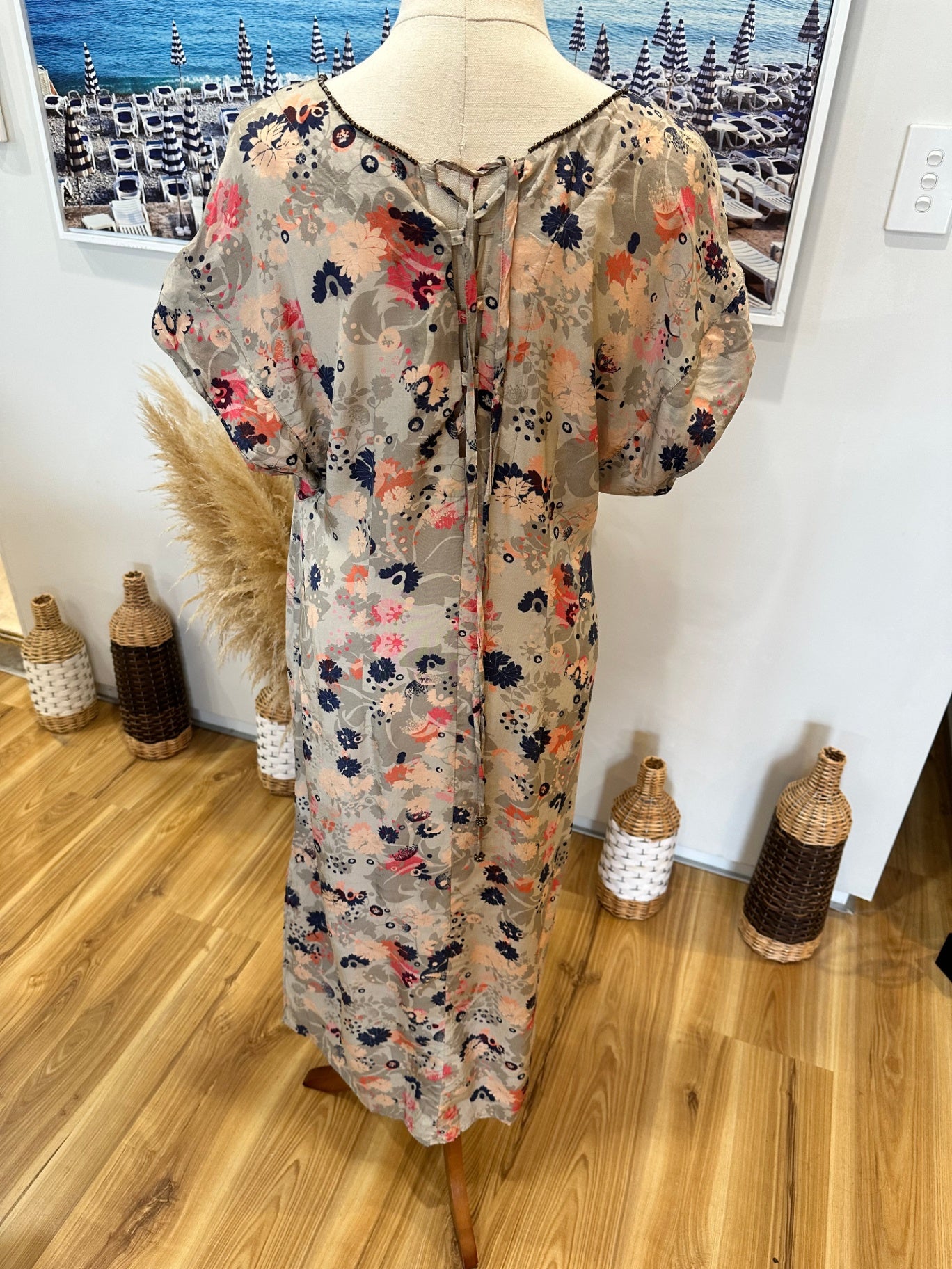 Fray the Label - Dress - Size 12 - Beige, navy blue, coral, pink, orange, gray)