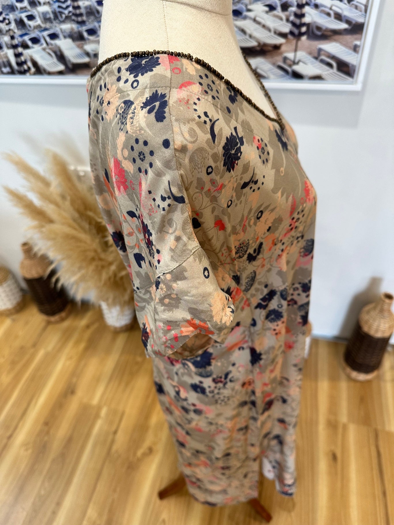 Fray the Label - Dress - Size 12 - Beige, navy blue, coral, pink, orange, gray)