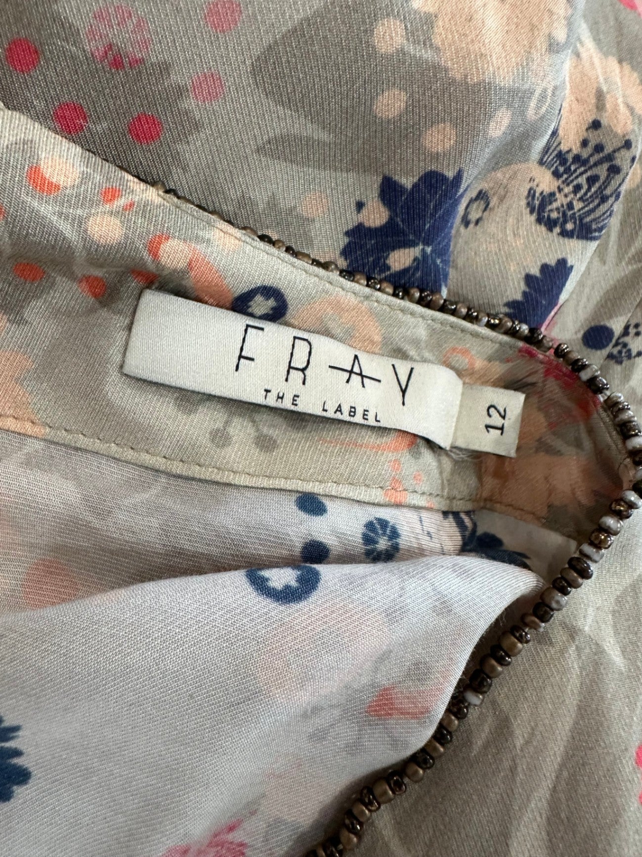 Fray the Label - Dress - Size 12 - Beige, navy blue, coral, pink, orange, gray)