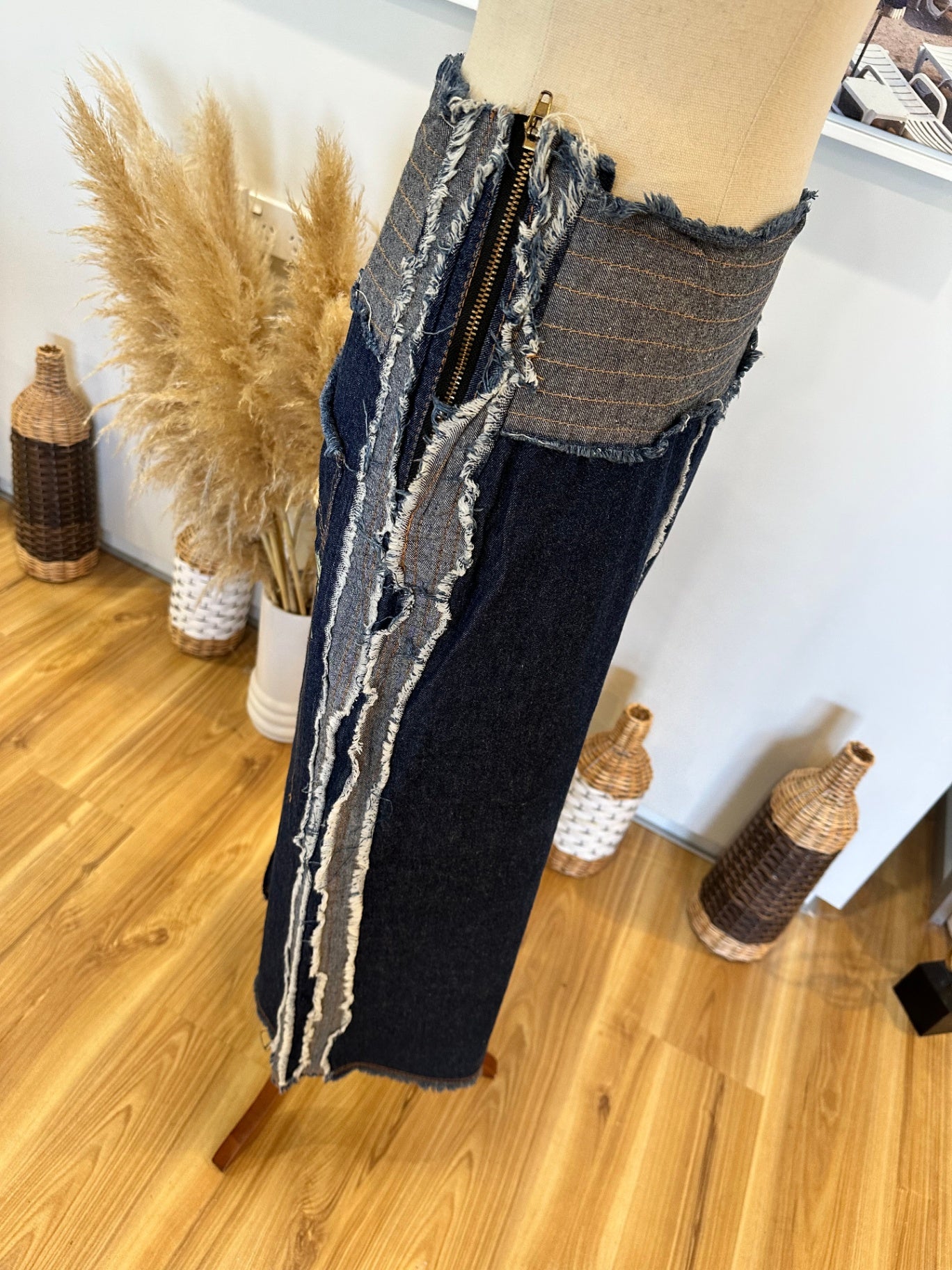 Religion - Y2K era Longline Denim Skirt - Small - Dark Blue