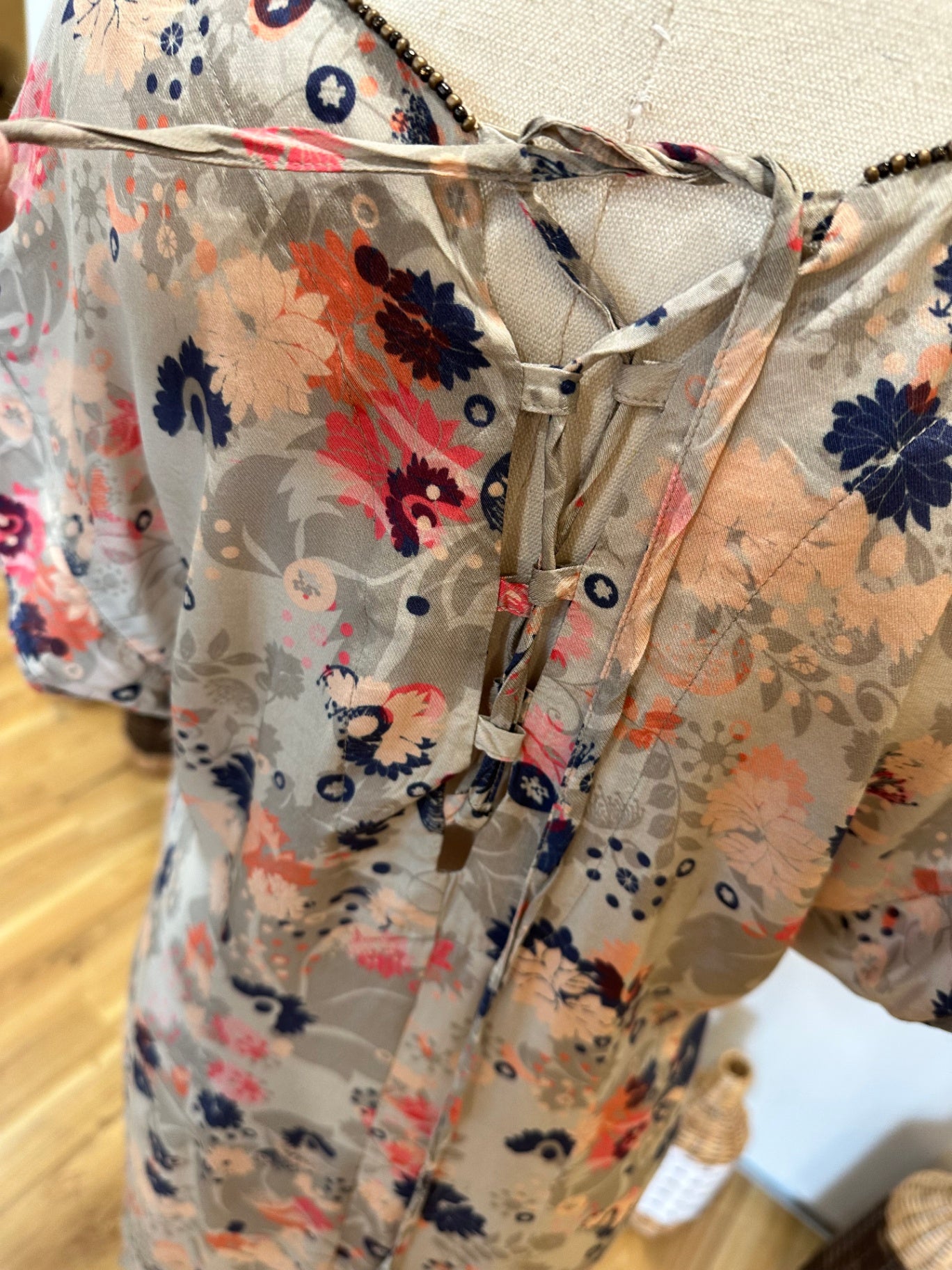 Fray the Label - Dress - Size 12 - Beige, navy blue, coral, pink, orange, gray)