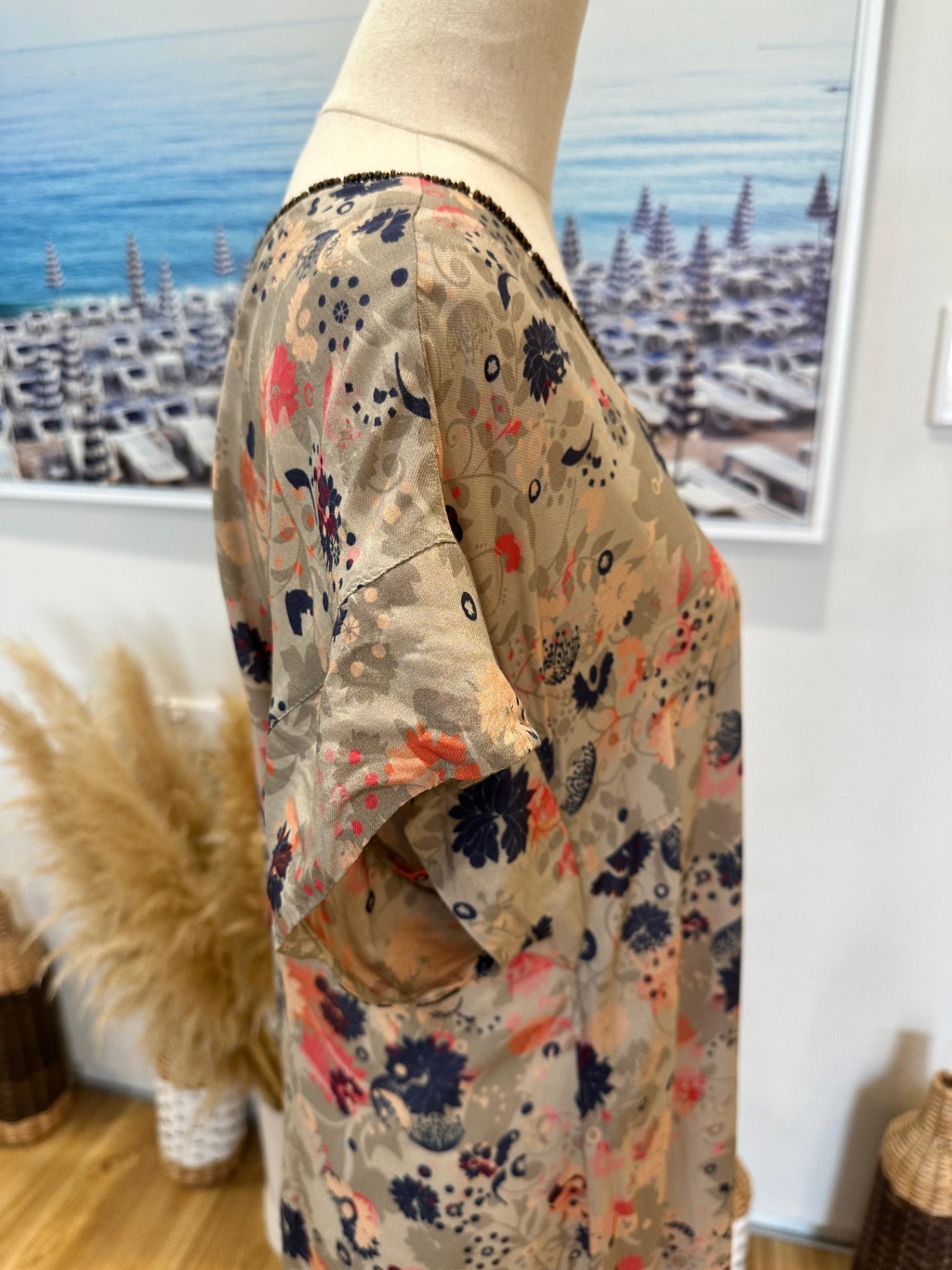 Fray the Label - Dress - Size 12 - Beige, navy blue, coral, pink, orange, gray)