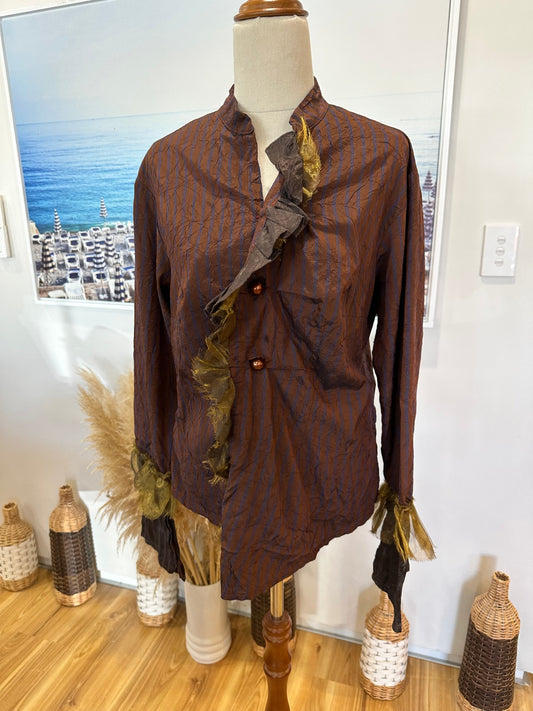 Annah Stretton - Shirt / Blazer - Medium Brown with blue stripes