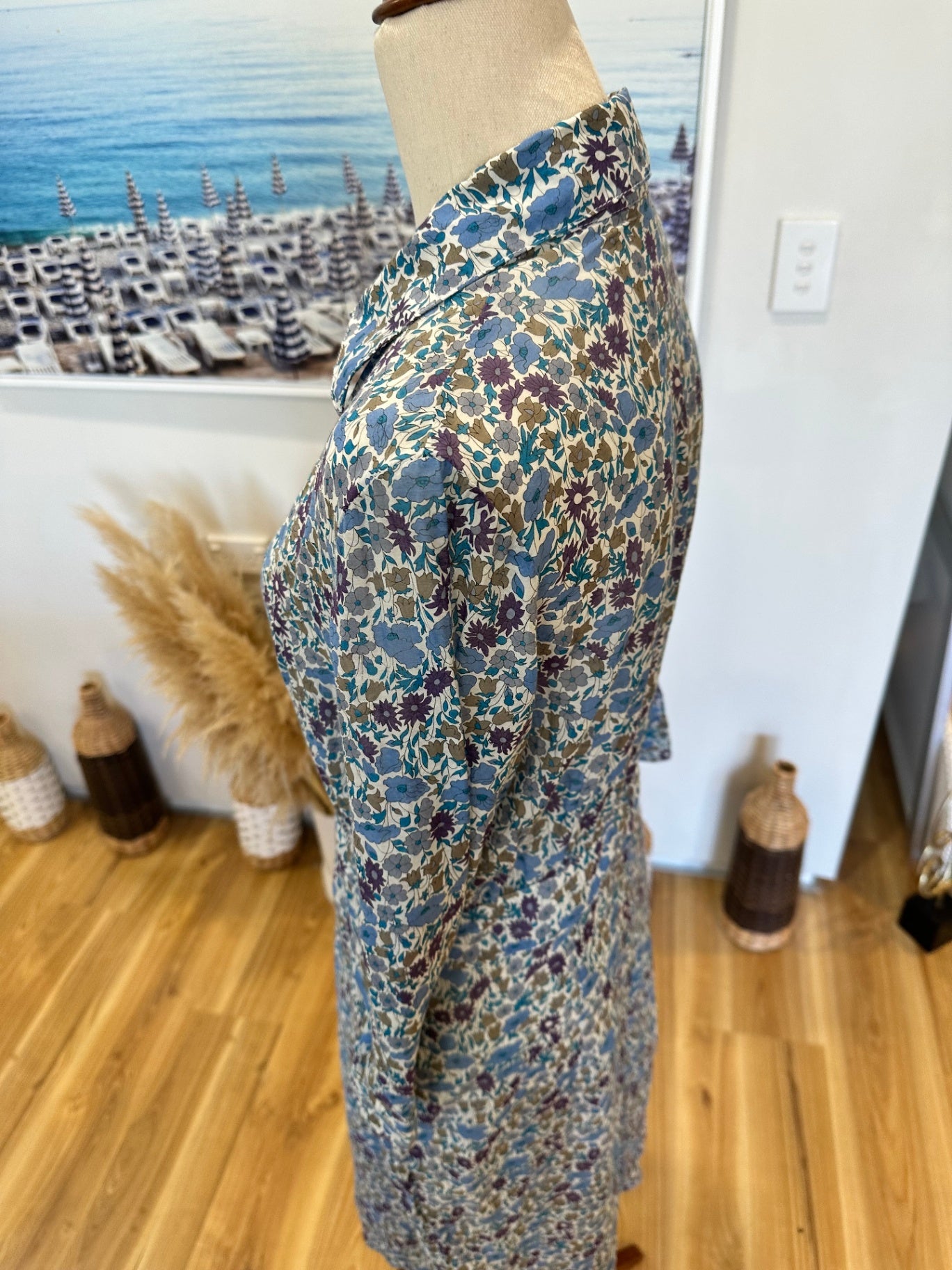 Dalston - 100% Cotton Dress - Size 10 - Blue, Cream, Purple, and Green hues