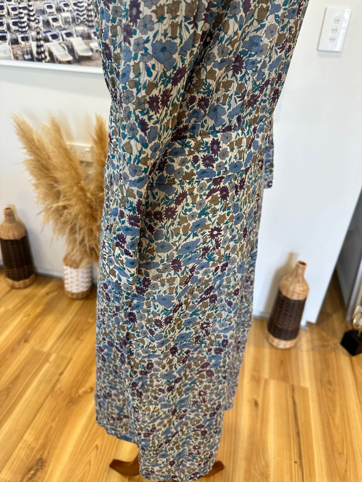 Dalston - 100% Cotton Dress - Size 10 - Blue, Cream, Purple, and Green hues