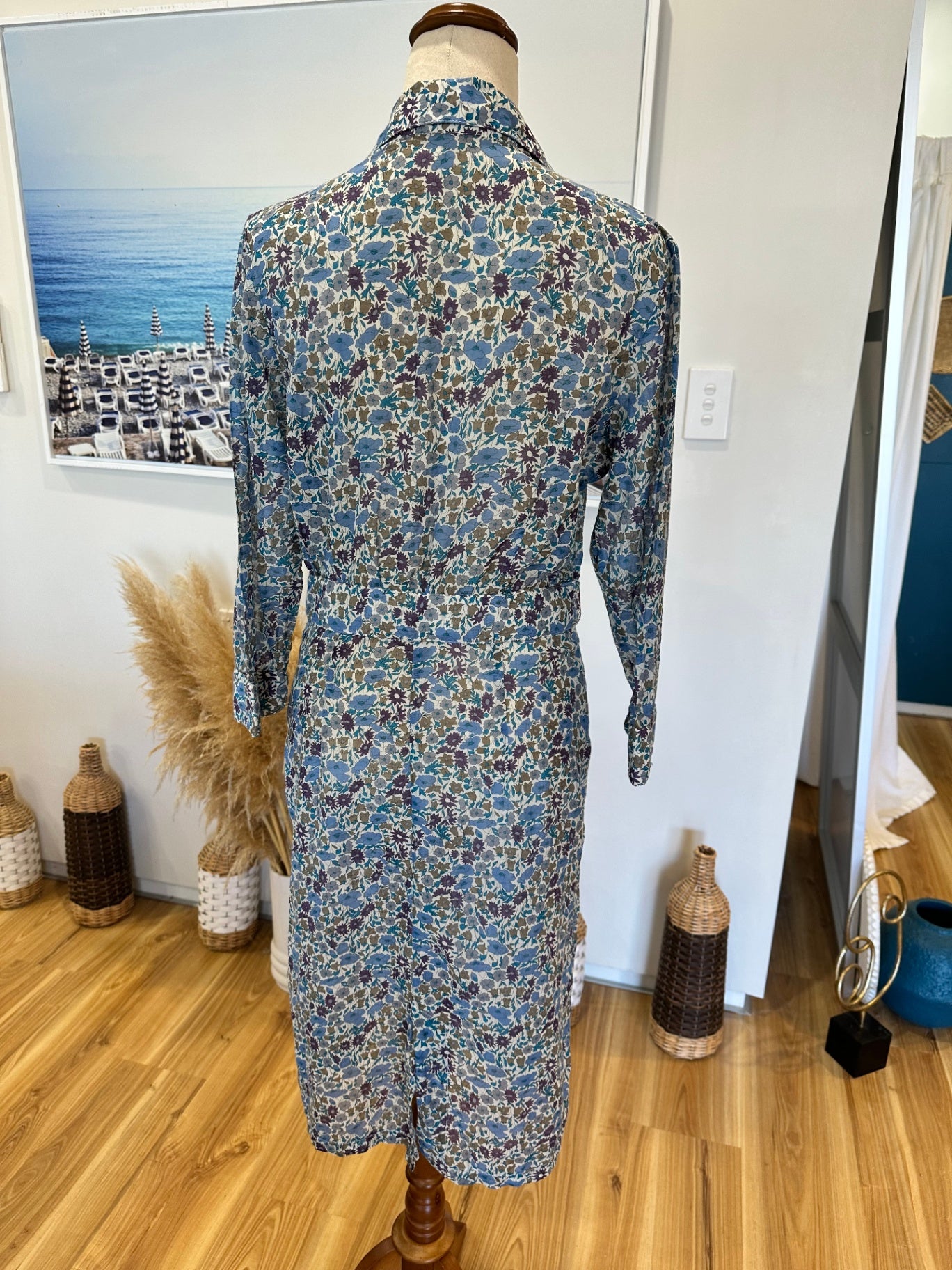 Dalston - 100% Cotton Dress - Size 10 - Blue, Cream, Purple, and Green hues