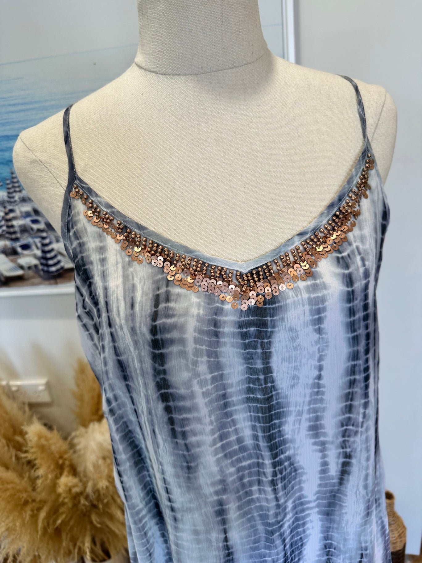 Max - Maxi Dress - Size 6 - Mixed shades of black, white, grey, and brown