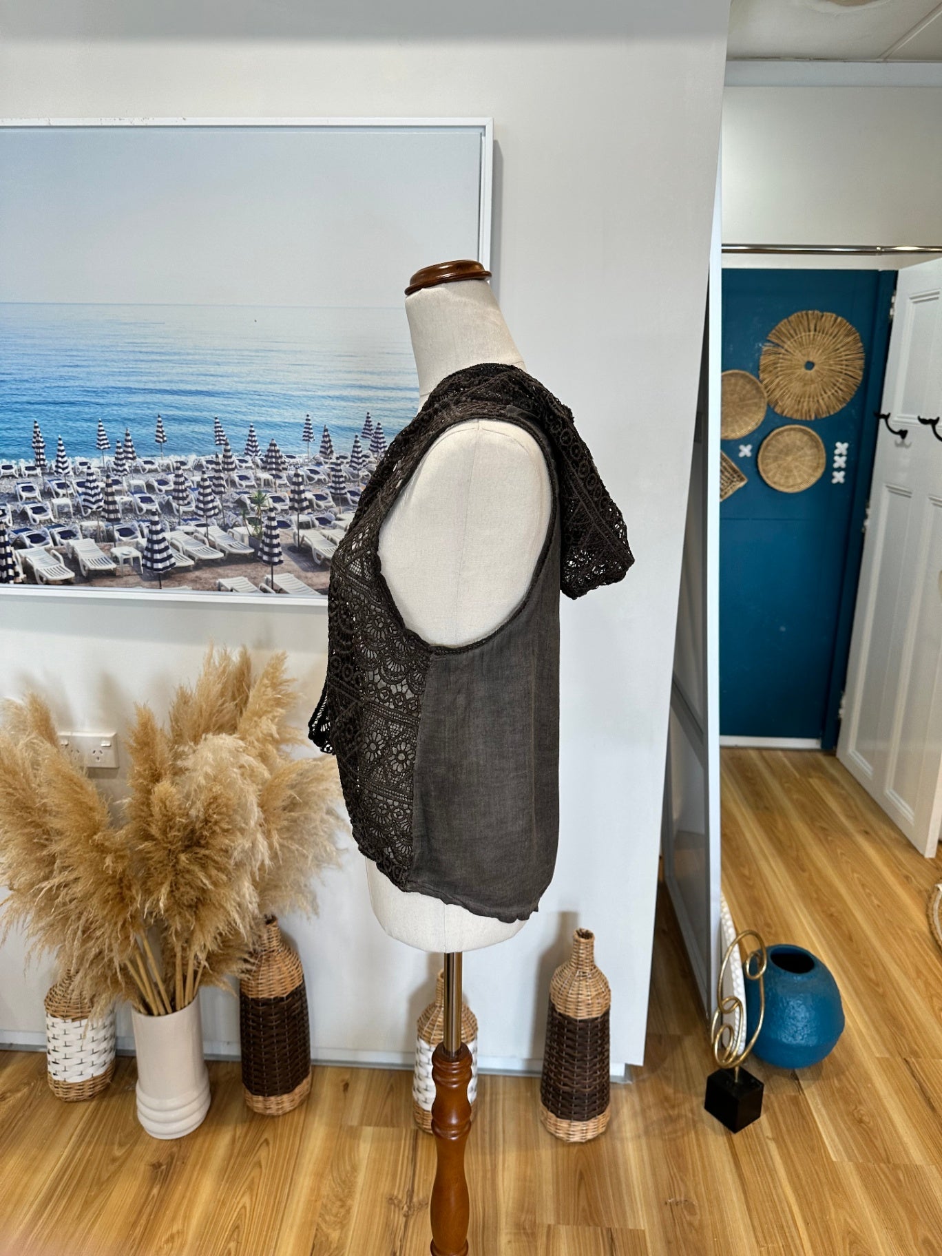 Grey Lace Hooded Vest - Size Small