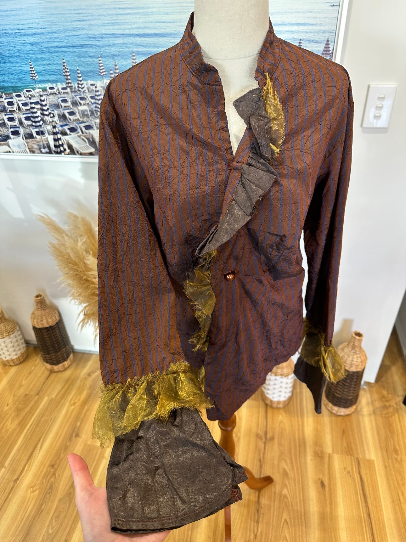 Annah Stretton - Shirt / Blazer - Medium Brown with blue stripes