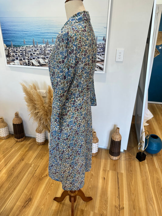 Dalston - 100% Cotton Dress - Size 10 - Blue, Cream, Purple, and Green hues