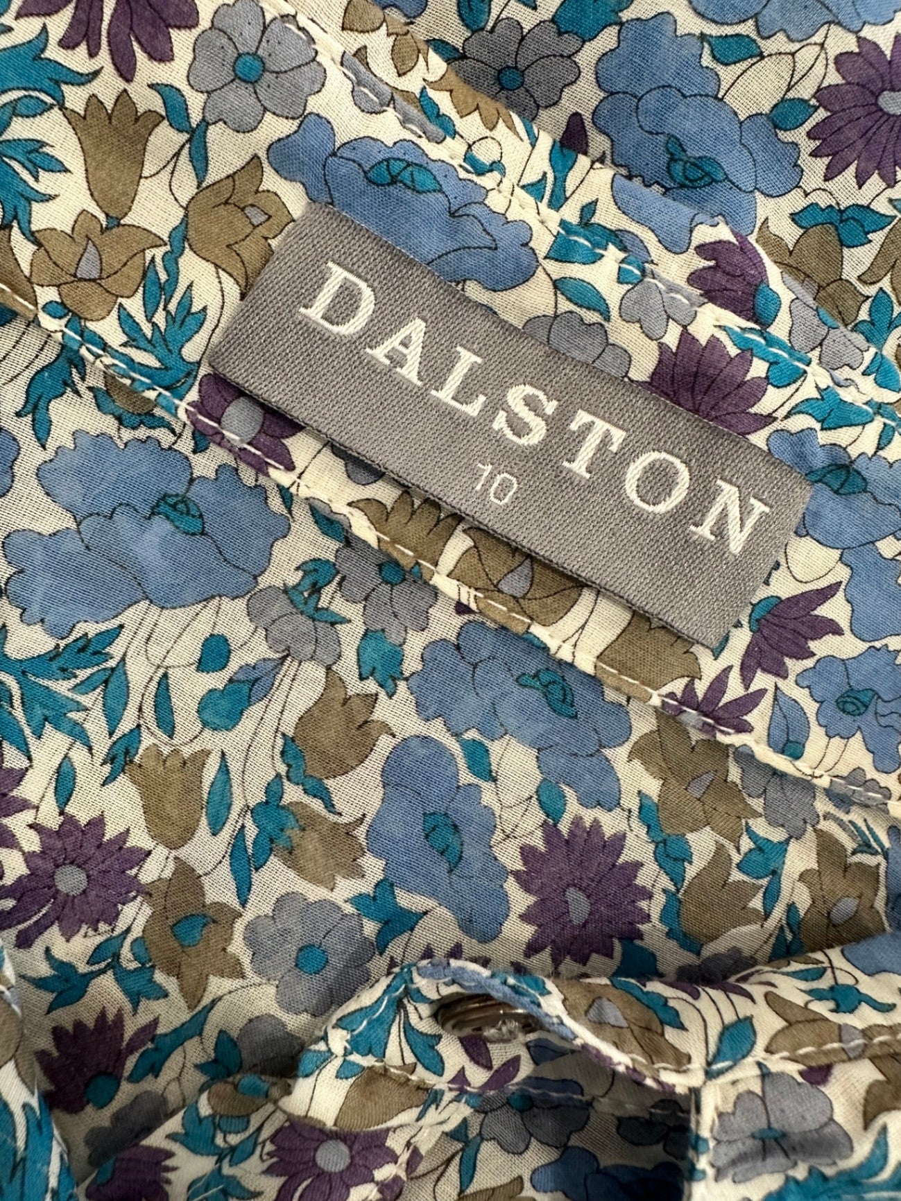 Dalston - 100% Cotton Dress - Size 10 - Blue, Cream, Purple, and Green hues