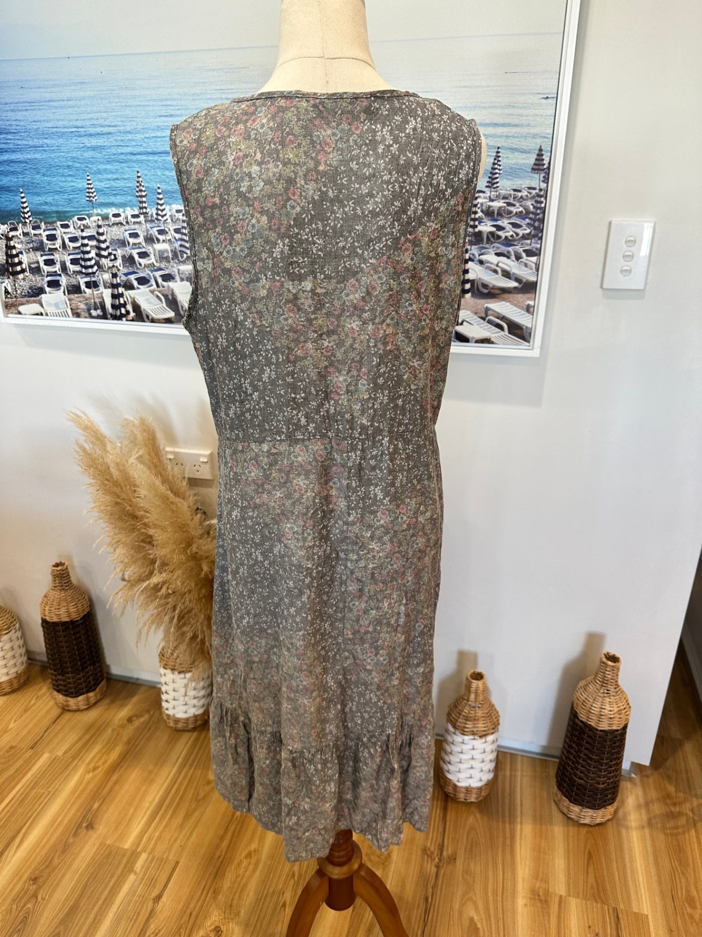 Merric Dress - Size 12 - Grey with pink and white floral pattern