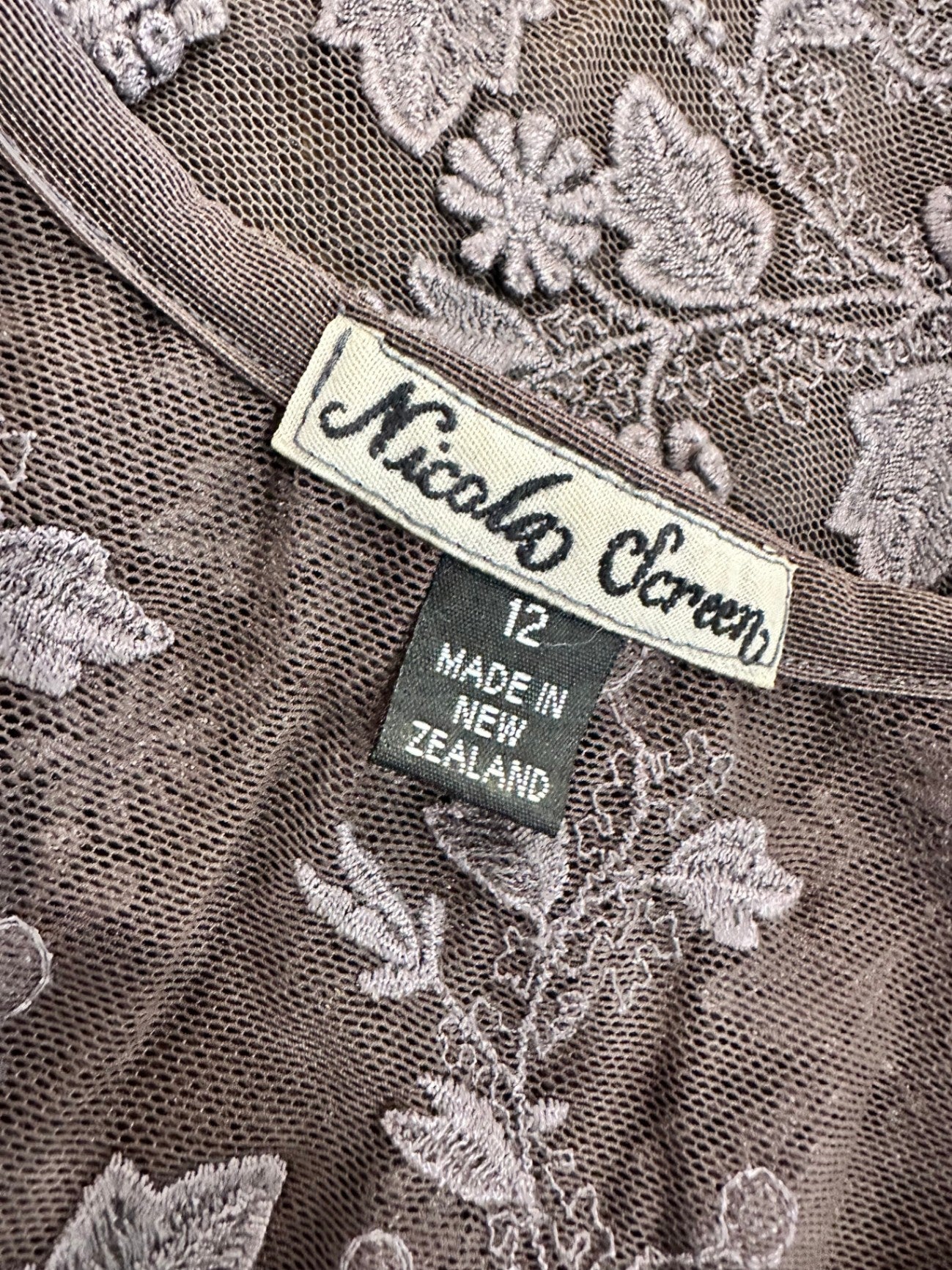 Nicola Screen : Made in New Zealand - Lace Dress - Size 12 - Brown