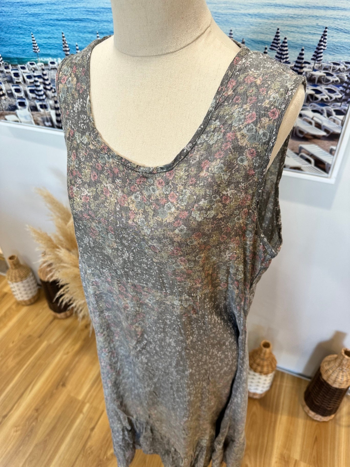 Merric Dress - Size 12 - Grey with pink and white floral pattern