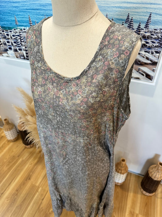 Merric Dress - Size 12 - Grey with pink and white floral pattern