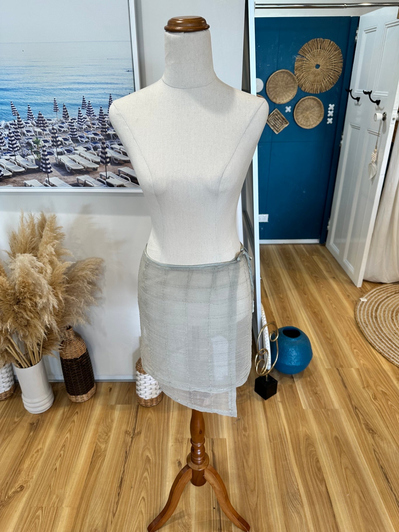 Country Road - Vintage 90's Wrap Skirt - Size 8 - Grey / Silver