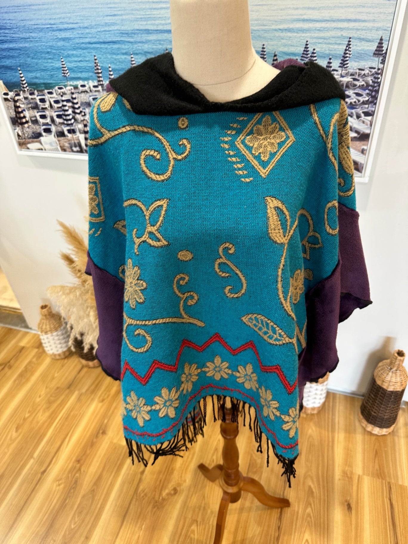 Maree Designs - Christchurch - Poncho w Hood - One Size Teal / Purple