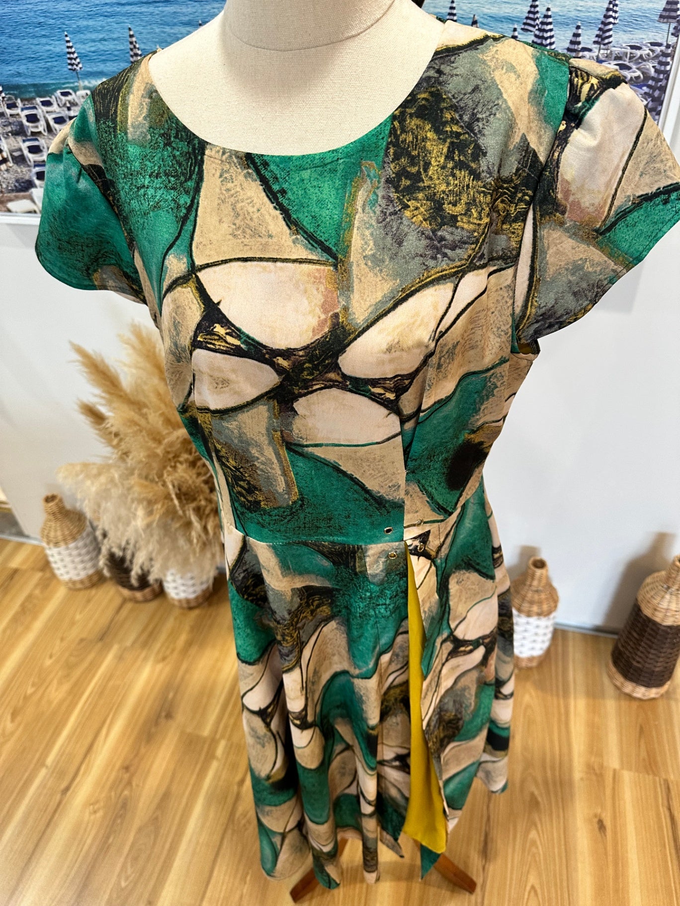 Vicky + Lucas - Dress - Extra Large - Green, beige, black, and mustard