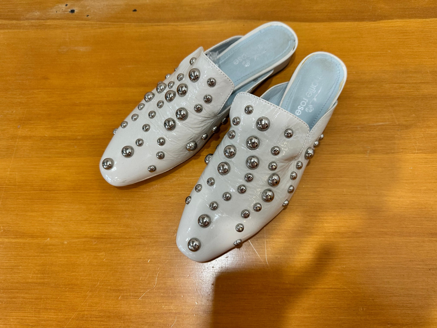 Charlie Rose - Grey Patent Leather Slides with Stud Feature - Size EU 39 - RRP $200