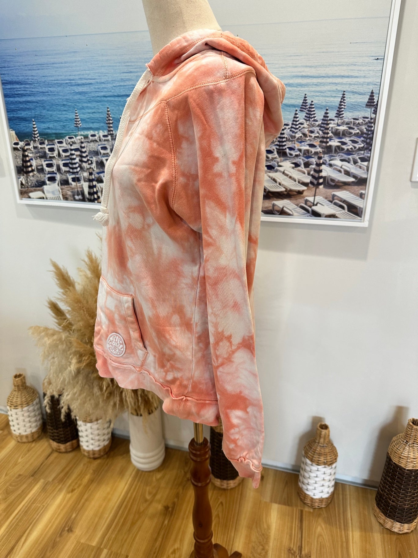 Rip Curl - Cropped Hoody - Small - Pink with white tie-dye