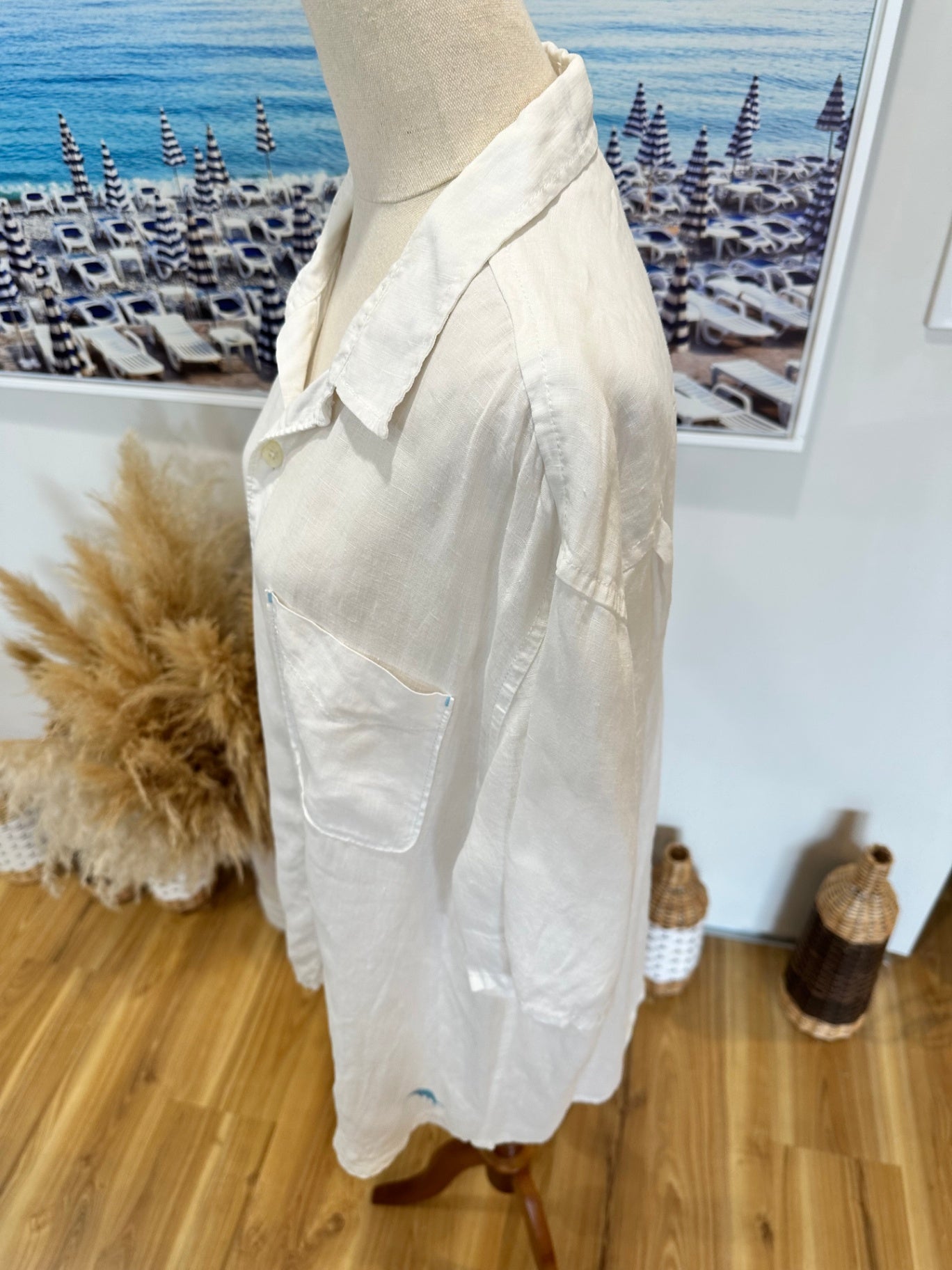 100% Linen - Tommy Bahama Shirt - Large - Cream / White