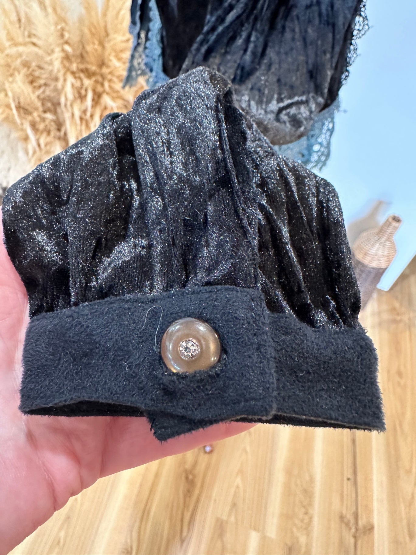 Merric - Velvet Blouse - Size 12 - Black with grey lace accents