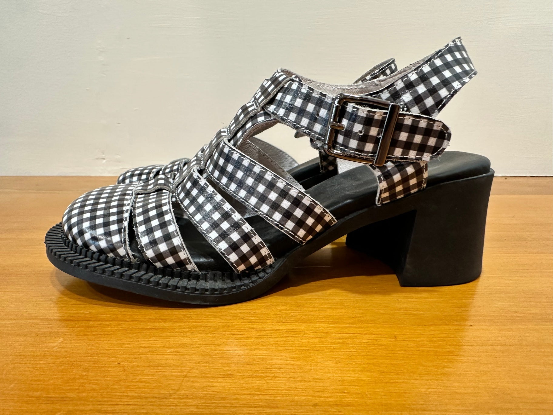 Minx - Mary Jane Sandals - Size EU 37 - Black and White Gingham - RRP $269