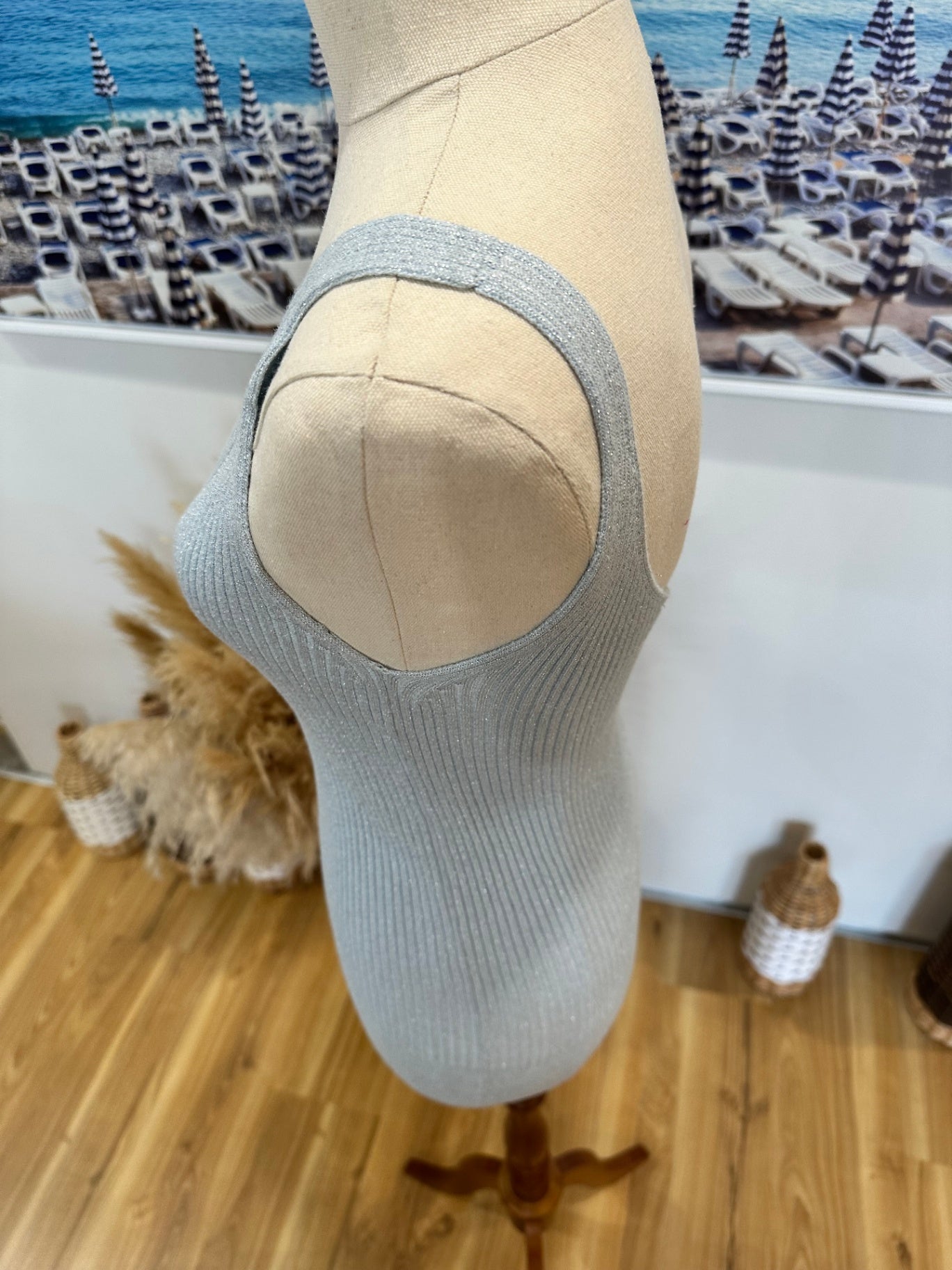 Bohemian Knit Singlet Top - Size Small - Pale Blue