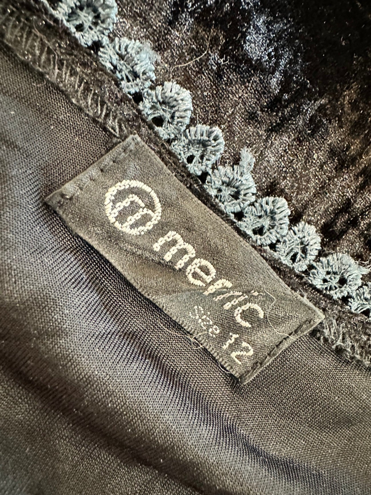 Merric - Velvet Blouse - Size 12 - Black with grey lace accents