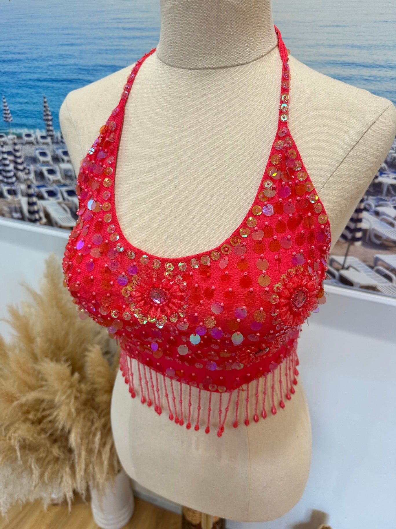 Festival Top - Hot Pink w Beading - Small / Medium