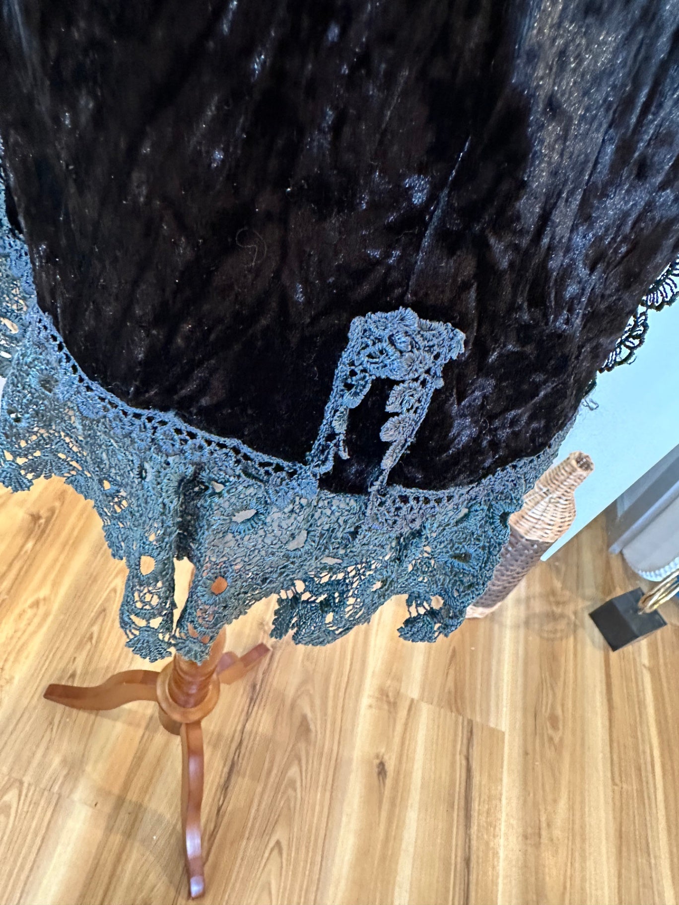 Merric - Velvet Blouse - Size 12 - Black with grey lace accents